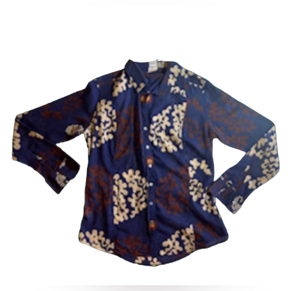 CRAIG TAYLOR BLOUSE Blouse/Shirt  Blue Twiggy Brown and White Pop Art Size M